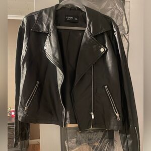 Faux zip up leather jacket